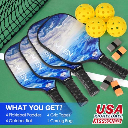 Image of MTEN Pickleball Paddles Set of 2 /4 /1, USAPA Approved Fiberglass Rackets