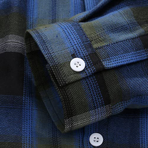 Burband Mens Flannel Hoodies Shirts Long Sleeve Button Down Plaid Jackets Casual Lightweight Checkered Sweatshirt With Hood Blue, X-Large #TOP3