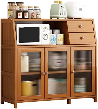 Baveke Sideboard Buffet Cabinet with Storage, Bamboo Kitchen Storage Cabinets, Cupboard Console Table & Accent Coffee Bar Cabinet with 2 Drawers for Dining Room Hallway Living Room, Brown