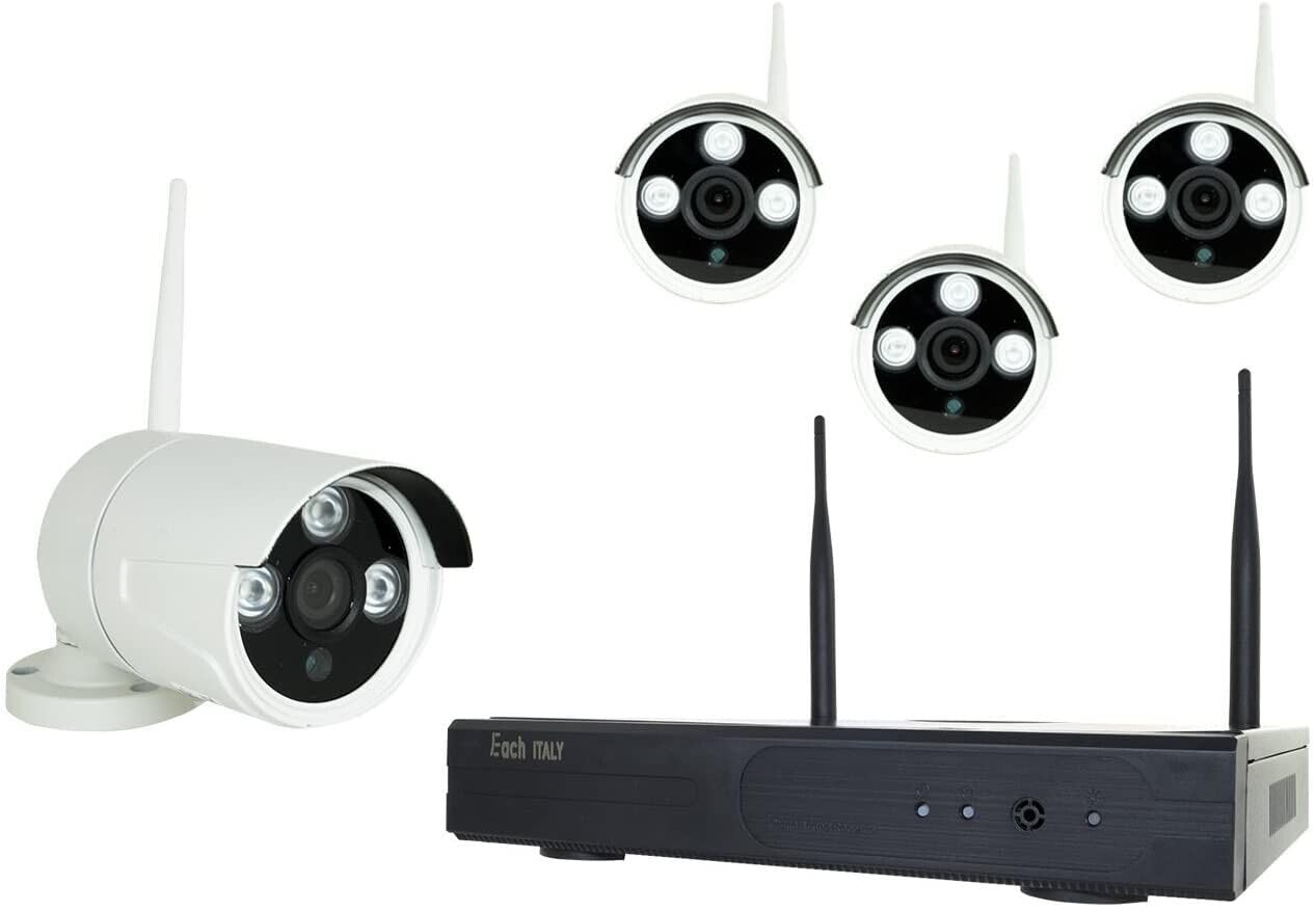 KIT VIDEOSORVEGLIANZA WIRELESS DVR NVR 4 CANALI 4 TELECAMERA WIRELESS