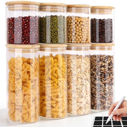 Otauoaea Lot de 8 Bocaux en Verre, 4x 750ml + 4x 400ml - Pot en Verre avec Couvercle - Bocaux...