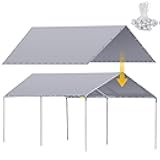 12 x 20 ft Heavy Duty Canopy Replacement Cover Waterproof Carport Garage Car Shelter Tarp Tent for Car Canopy with 50 Ball Bungees, Only Top Cover, Frame is Not Included