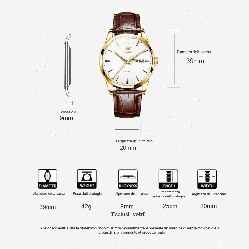 Orologio Uomo con Cinturino in Pelle, Movimento Quarzo Analogico | Cassa ultra-sottile da 9mm con calendario, impermeabile 3 ATM, stile vintage ed elegante, disponibile in blu, bianco e nero