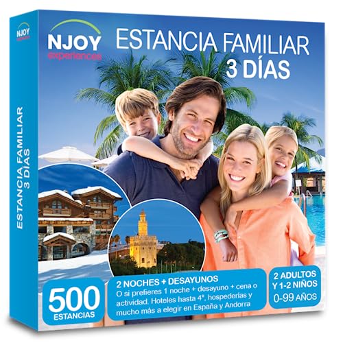NJOY Experiences - Caja Regalo- ESTANCIA FAMILIAR 3 DÍAS - Idea de Regalo - Estancia para 2 adultos y 1 o 2 niños