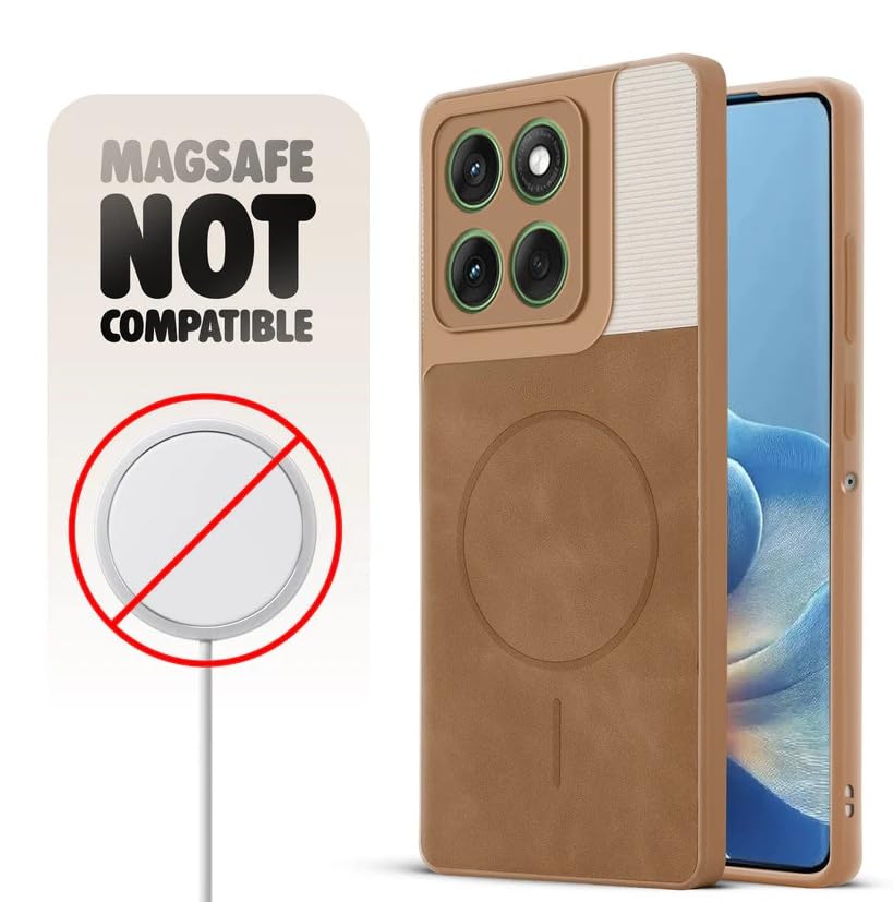 Image of Bintage CASE Mac Safe Design Hard Light Weight Back Case | Soft Border Camera Protect | Dual PU Leather Finish Back Cover Compatible for Motorola Edge 60 Pro 5G - White & Brown