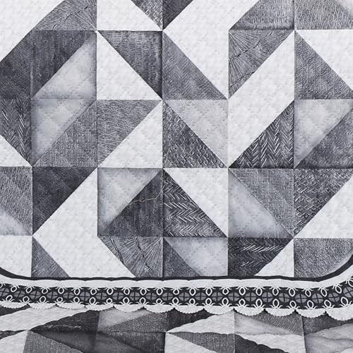 Image of 7 Seater Sofa Cover | Universal Non-Slip Fully Covered Protector for 3+2+2 Sofa Set | Durable Slipcover for Living Room Monochrome Mosaic (Grey Symphony)