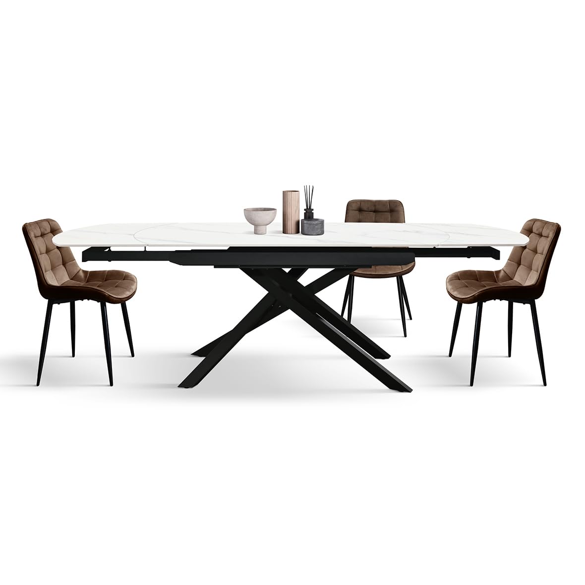 PAZZO DESIGN Table Extensible Oval James, Plateau en Céramique, Pieds en Métal, Blanc Statuaire, Cuisine, Séjour, 160 x 90 x h76,5 cm - id_2363