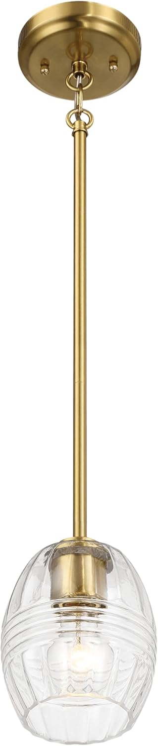 Single Pendant Chain Hanging Light with Clear Glass Satin Brass