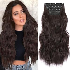 Clip in Hair Extensions – 4 Pieces of Soft, Natural, and Easy-to-Use Dark Brown Hair Extensions with Long Wavy Hairpieces for Weddings, Costumes, and Daily Use (20 Inches, Dark Brown)