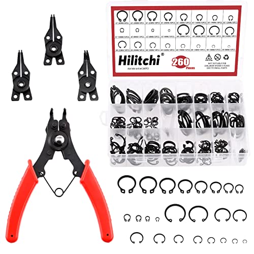 Hilitchi 261Pcs 16 Sizes 4Mm To 30Mm Alloy Steel External Retaining Rings Internal Circlip Snap Retaining Clip Ring With 4 In 1 Snap Ring Pliers, Wrist Pin Clips Internal External Repair Projects #TOP8