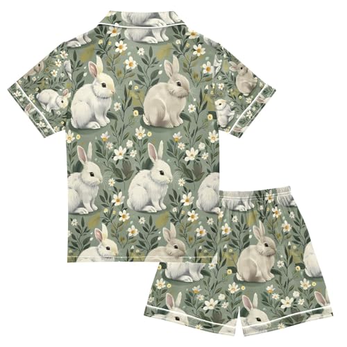 senya Flower Rabbit Leaves Z Satin Summer Pajama Sets Silk Short Sleeve Button Down Sleepwear2