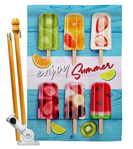 Breeze Decor Sweet Popsicles House Flag Set Summer Fun in The Sun Beach Pool Luau Tropical Party Season Outdoor Summertime Sunny Decoration Banner Small Garden Yard Gift Double-Sided, Made in USA