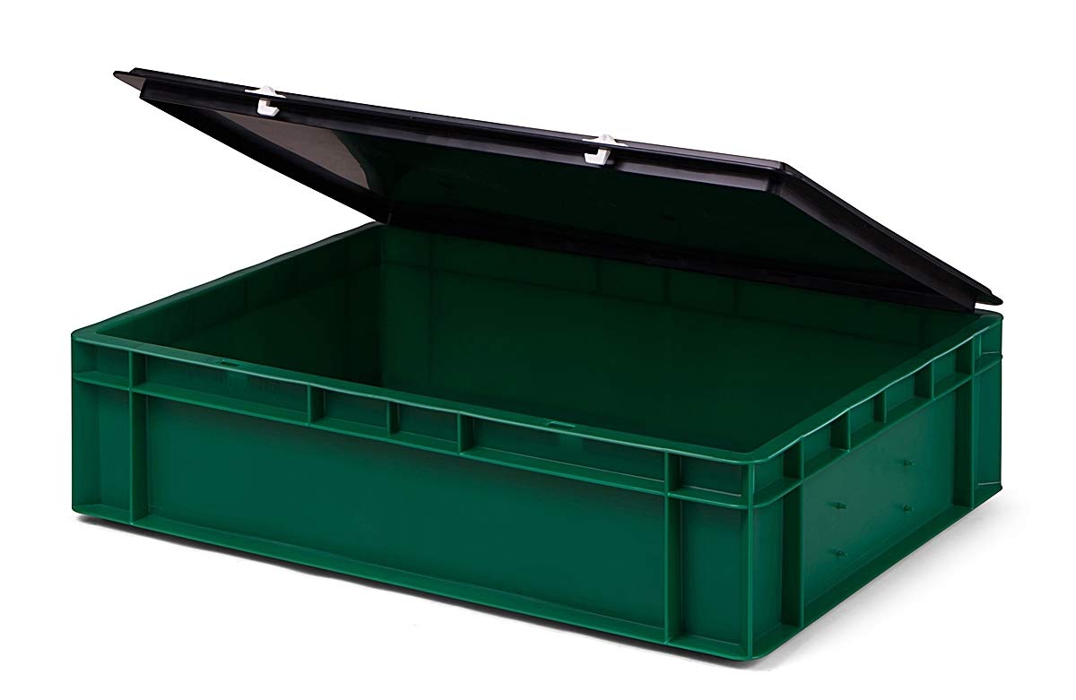 1a-TopStore Zestaw pudełek do układania w stos z pokrywą na zawiasach, w kolorze czarnym, różne rozmiary i kolory, 600 x 400 mm, 400 x 300 mm, 300 x 200 mm, 200 x 150 mm, Made in Germany (zielony, 600