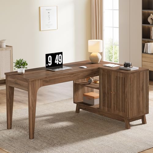 Tribesigns L-Shaped Desk with Storage Cabinet, 57-Inch Wood Corner Workstation, Home Office Computer...
