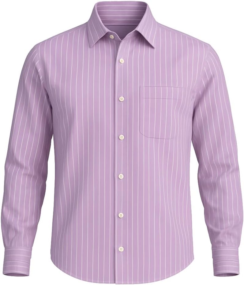 Camisa Social Masculina Verti Listrada Gola Tradicional Manga Longa Punhos Ajustáveis Conforto