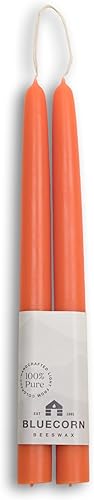 Bluecorn - Velas cónicas de cera de abeja 100 % pura, velas cónicas de cera de abeja natural, color naranja albaricoque sin perfume, sin soja,