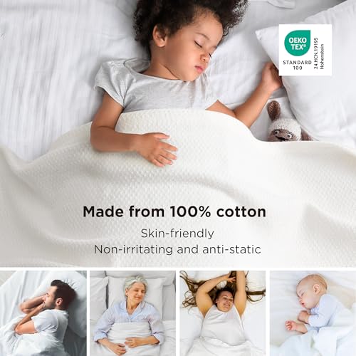 Image of Bedsure 100% Cotton Blanket, Herringbone Weave, King, White