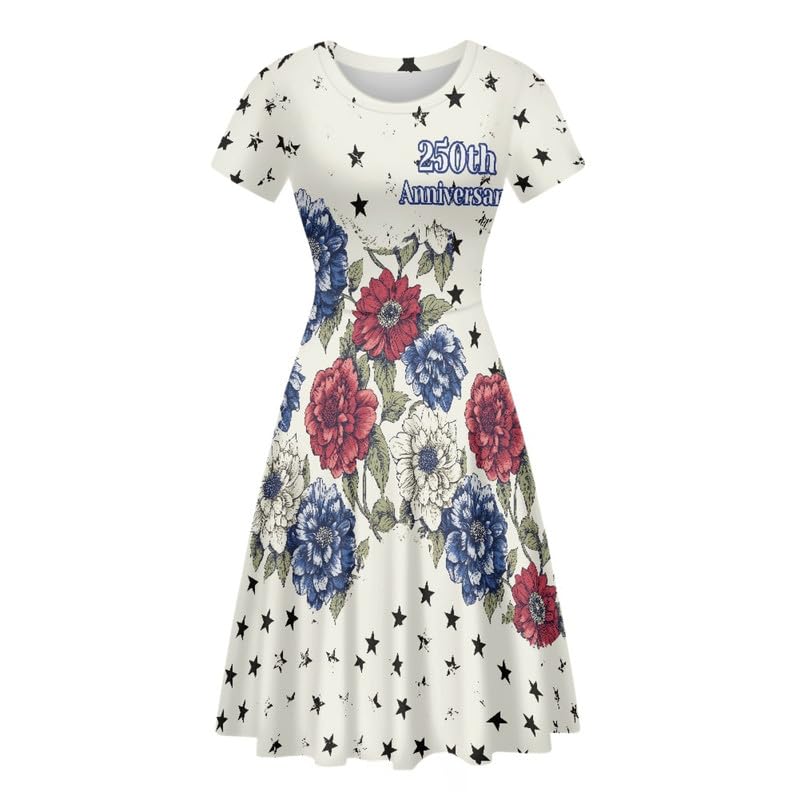 Image of Irisjudy T Shirt Dress for Women Short Sleeve Girls Short Sleeve Dress Plus Size, O Neck Knee Length Midi Dress for Ladies