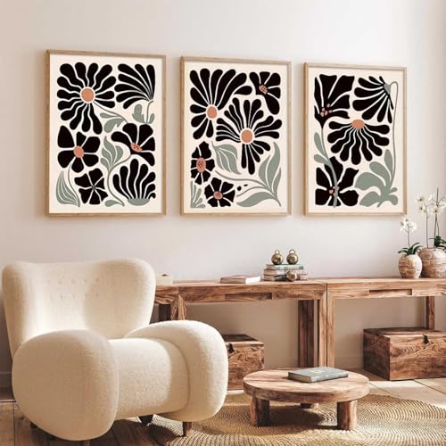 Image of kotart Abstract Botanical Art Home Decoration Painting | Floral Paintings With Frame For Living Room Bed Room Hotel Wall Decor Digital Reprint Set of 3 (19X25 inch)