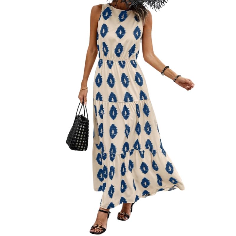 Women's Casual Sleeveless Dress – Full Print Summer Outfit Blue-picture-15