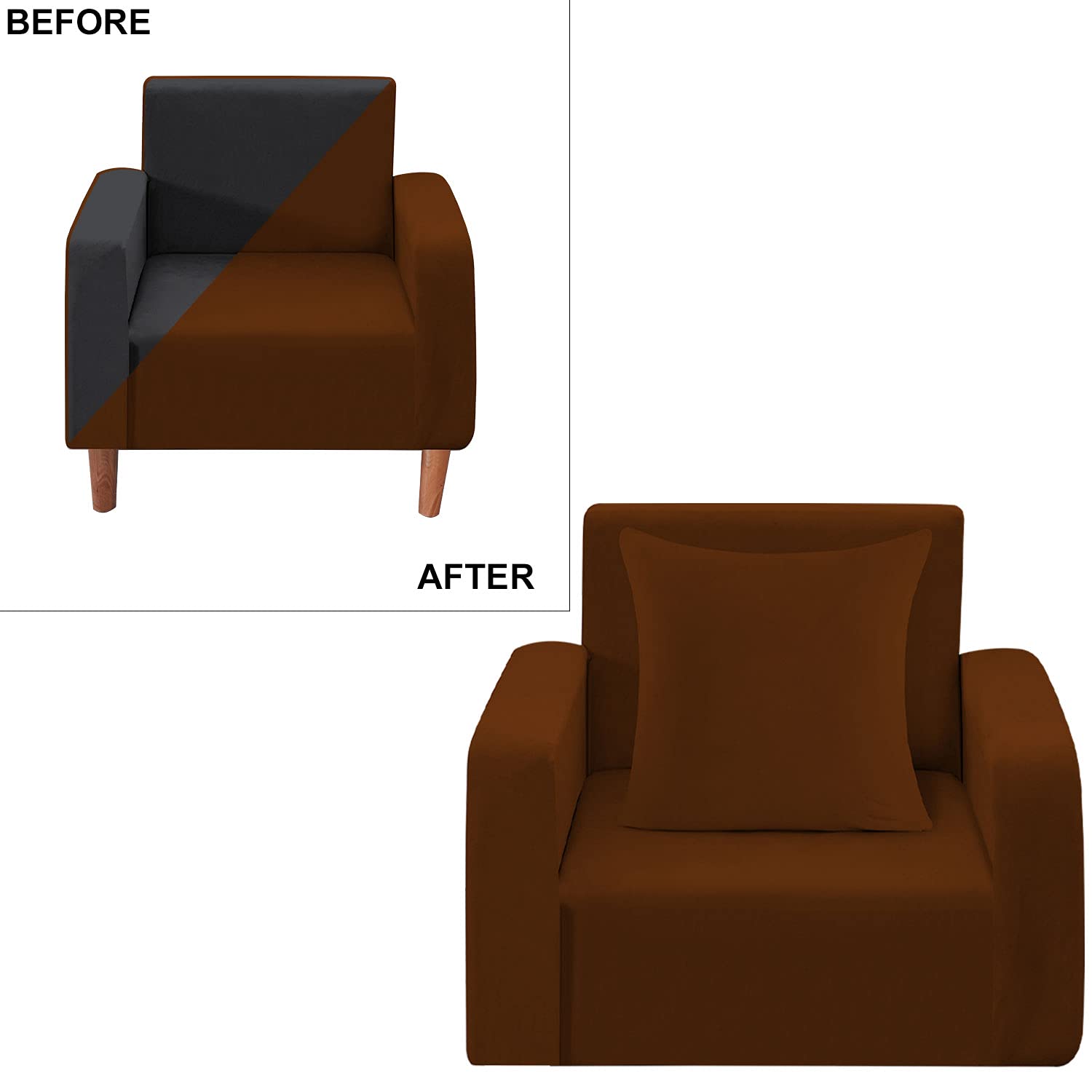 WedDecor Thick Velvet Arm Chair Covers Super Stretch Couch Cover 1 Seater Sofa Slipcovers Furniture Protector Non-Slip Sofa Cover for Living Room, Kids, Pets, Washable, Dark Brown