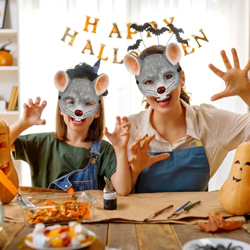 Warmhm 1stk 3d-mausmaske Ratten-halloween-kostüm Masken Bausatz Led-maske Böses Rattenkostüm Gefälligkeiten Für Maskerade-partys Kostüm Tier-cosplay-maske Wimperntusche Light Grey