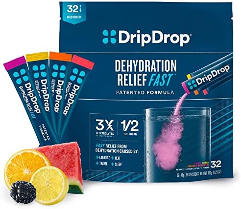 DripDrop Hydration - Electrolyte Powder Packets - Watermelon, Berry, Orange, Lemon - 32 Count