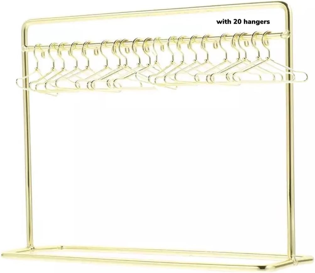 Eledoll 1:6 Dollhouse Furniture Clothes Hanger Clothing Rack Golden Metal Stand Wardrobe 1/6 with 20 Hangers for The 12" Fashion Doll (A)