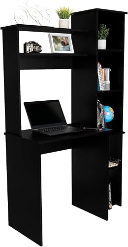 Miniatura 17 de Tuhome Versailles - Escritorio con estantería integrada, 2 estantes superiores de exhibición y almacenamiento lateral de 5 niveles, mesa de Roble