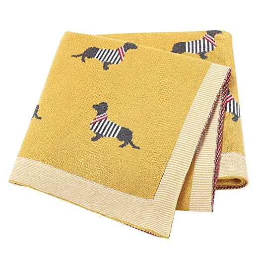 Babyfilt stickade filtar nyfödda väsentligheter mottagande filt mjuk bomull linda omlottfilt spädbarn baby baby tröst hund tax stickad mönster filtar pojke flicka 80 x 100 cm gul