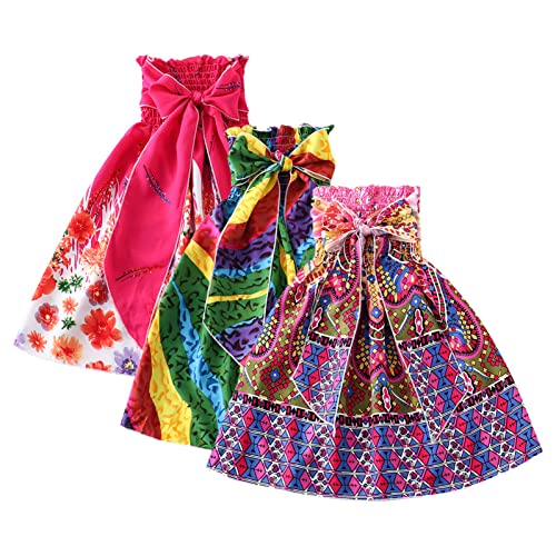 KAGAYD Toddler Baby Girls Summer Clothes Bow Tie Sleeveless Dress Donut Print Ruffle Sundress Bandage Dresses