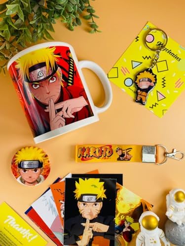 SINCE 7 STORE Naruto Gift Box for Fans - Mug, 9 Mini Posters, MDF Keychain, Lanyard & Badge - Multi-Coloured