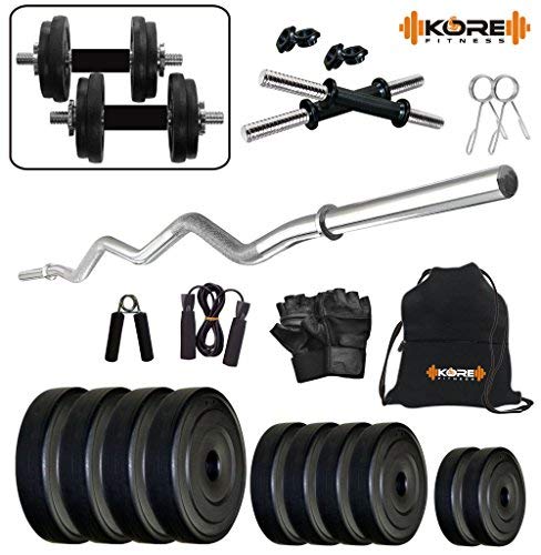 Image of Kore PVC Combo 3-SL Home Gym Set with One 3 Ft Curl Rod and One Pair Dumbbell Rods Comes with Gym Accessories (10)