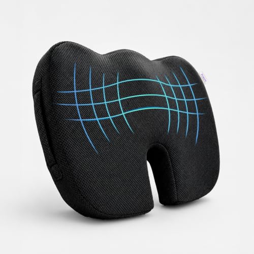 Image of Orthopaedic Memory Foam Coccyx Seat Cushion - (2 Year Warranty)-(18 inchx14 inchx3 inch) Tailbone & Sciatica Relief, Extra Support for Long Sitting,Non-Slip for Office /Home Chairs,Upto 100 kg - Mesh Black