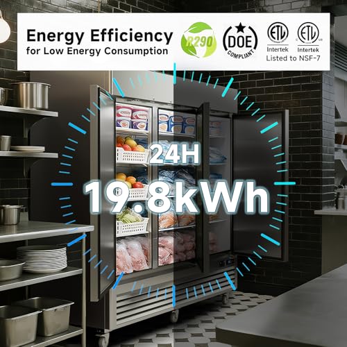 Image of VEECOOL Commercial Upright Freezer WiFi-Enabled, 82 inch Solid Door Stainless Steel Reach in Freezer with 12 Shelves, Bottom Mounted, Auto Defrost, LED Lighting, Digital Control, ETL&ETL Sanitation
