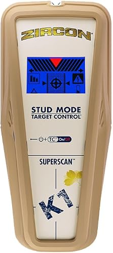 Zircon® SuperScan® K1 Advanced Stud Finder with Target Control® | StudScan finds wood and metal studs; Target Control® filters metal false positives, with WireWarning® and SpotLite® Pointer