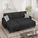 Walsunny Sectional Sofa Couch Bed L Shaped Sleeper Sofa Bed Pull Out Bed with Storage, Reversible Sectional Couches for Living Room, Apartment, Office(Black)