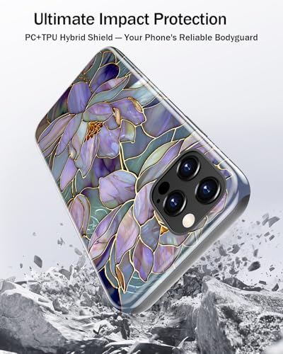 Image of Goodon for iPhone 12 Pro Case /iPhone 12 Case Cute - Wireless Charging Compatible - Dual-Layer Hard Shell + Silicone Cover - Protective Phone Case, Trendy Designs for Women - Abstract Lotus