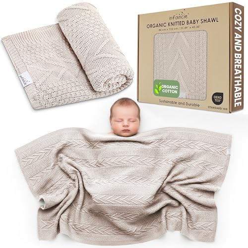 infancie Organic Cotton Knit Baby Blanket 31.5 X 43.3 Inches Soft and Breathable Baby Blanket for Boys and Girls Perfect Swaddle Blanket and Baby Blankets Neutral for Infants Toddlers All Seasons