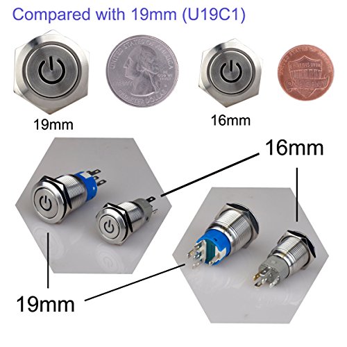 Ulincos U16F5SB Latching Push Button Switch U16F5 1No1Nc Spdt On/Off Silver Stainless Steel Shell thumb #2