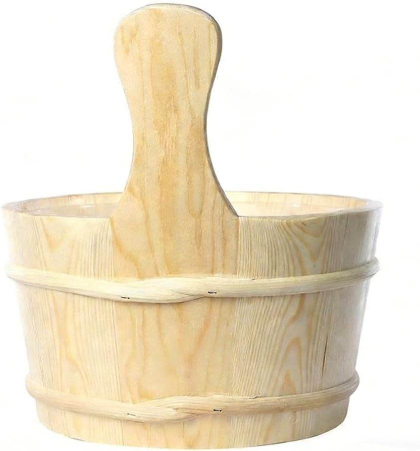 Sauna Bucket and Ladle Set, Wooden Bucket and Ladle, 1 Gallon (4 Liters) Water Capacity, Handmade from Natural Pine with Rope Handle, Sauna Accessories Kit for Sauna Room Use Steambath Bucket