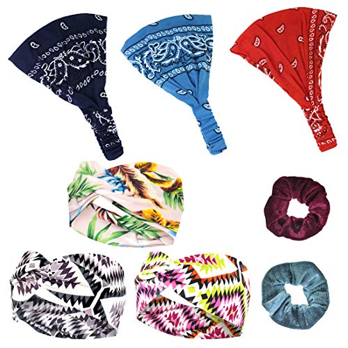 Ado Glo Headbands, Knotted Hairbands, Big Velvet Hair Scrunchies, Multi-style Design, Suitable for Yoga, Fitness, Running, Sports, Stylish Boho (8pcs)