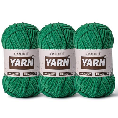 Image of 3 Packs Plush Chenille Chunky Crochet Yarn - Baby Yarn for Crocheting Soft - Velvet Yarns Knitting for Blankets Crafts - Fluffy Amigurumi Yarns 300g / 393yd (3 Greener)