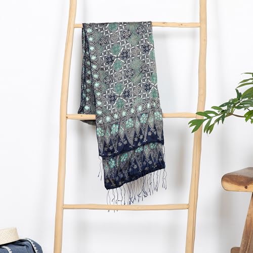 NOVICA Artisan Handmade Silk Batik Shawl Fair Trade Patterned Blue Accessories Shawls Indonesia ' Java Starlight'3