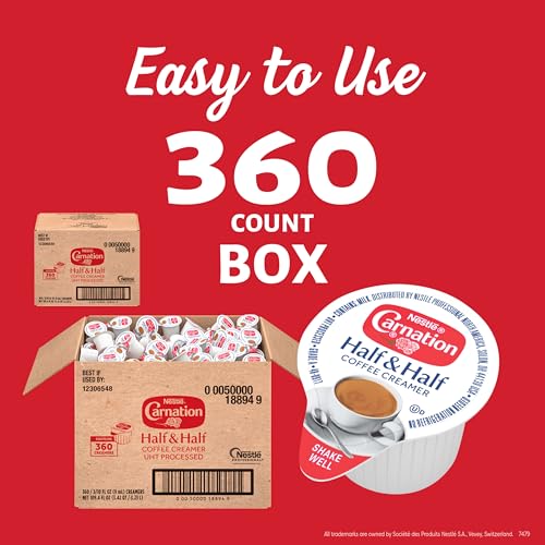 Image of Nestle Carnation Coffee Creamer Half and Half, Made with Real Dairy, 0.304 fl oz Tubs (Pack of 360)
