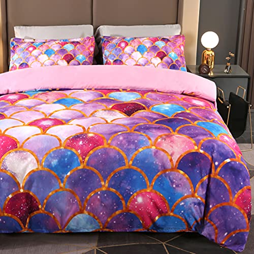 ENJOHOS-3Pcs-Purple-Blue-Mermaid-Scale-Bedding-Set-3D-Sparkly-Gold-Lines-Girls-Fairytale-Mermaid-BedSet-Super-Soft-Breathable-and-Comfortable-Girls-BeddingFull-1Duvet-Cover2-Pillowshams 51RfCGVXvjL