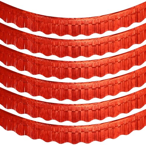 Image of LOLStar Red Foil Fringe Tinsel Garland, Tinsel Streamers Banner, 6 Pack | 60Ft Tinsel Streamers, Shiny Red Wall Hanging Tinsel Fringe Banners for Valentines Day, Parade Float, Christmas Party Decor