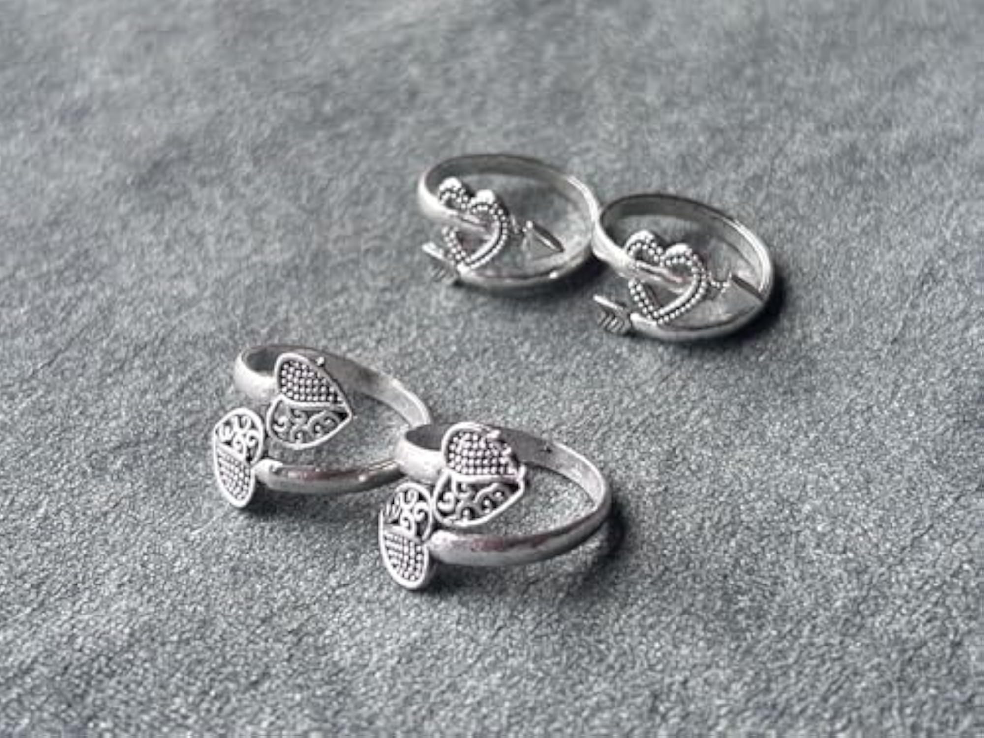 Women's Metal Plated Adjustable Fancy Toe Ring Combo Set of 2