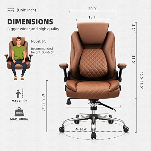 Yamasoro Ergonomic Desk Chair Executive Office Chairs Comfortable With Flip-Up Armrests - Adjustable Headrest, Tilt And Lumbar Support -Pu Leather Computer Chair, Red-Brown #TOP2