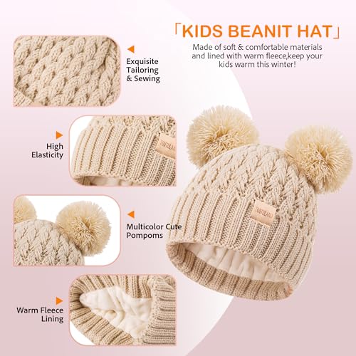 Kids Winter Hat Scarf Gloves Set Children's Warm Knit Fleece Lined Pompom Hat for Kids Ages 3-9, Perfect for Boys and Girls2
